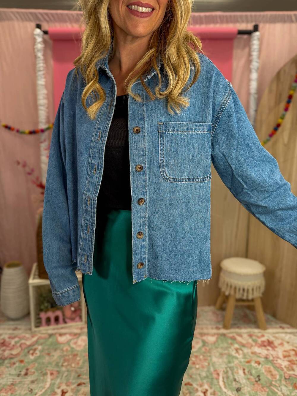 NEW WISHLIST free spirit denim shacket in blue